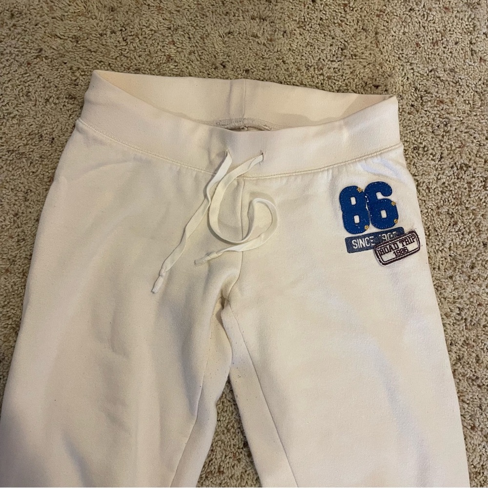 Y2K White Victoria’s Secret Pink sweatpants with blue accents size XS - Picture 2 of 7